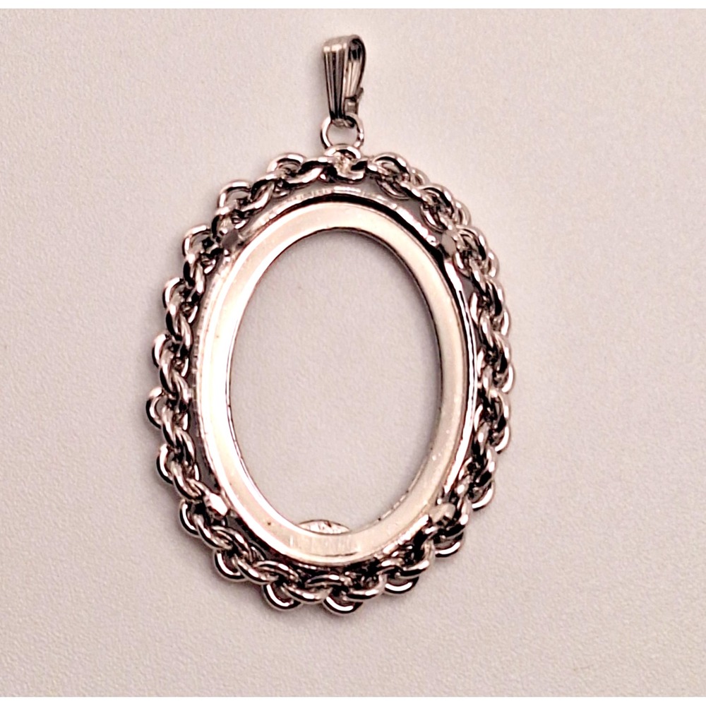 Braded 925 Oval Pendant Vintage Sterling Silver Open Setting for Cameo or Stone